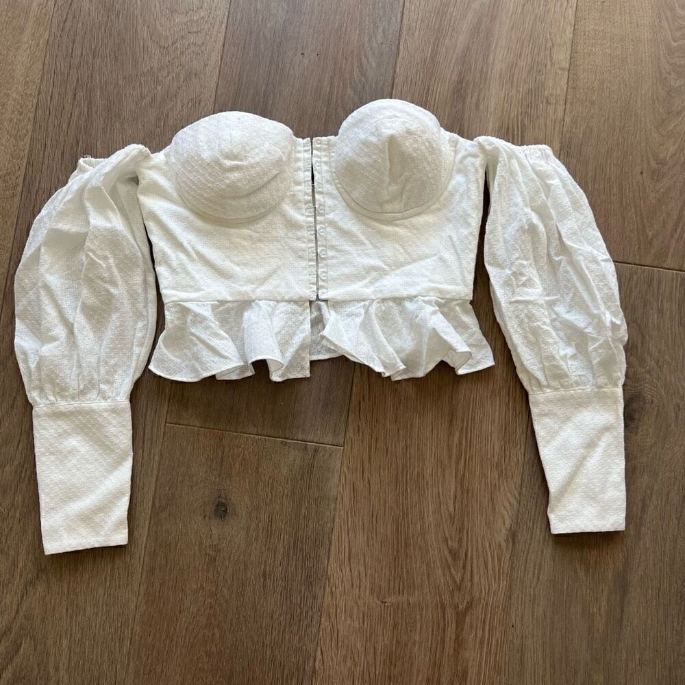 NBD Women's White Sweetheart Ruffled Hem Off-Shoulder Crop Top Size Small